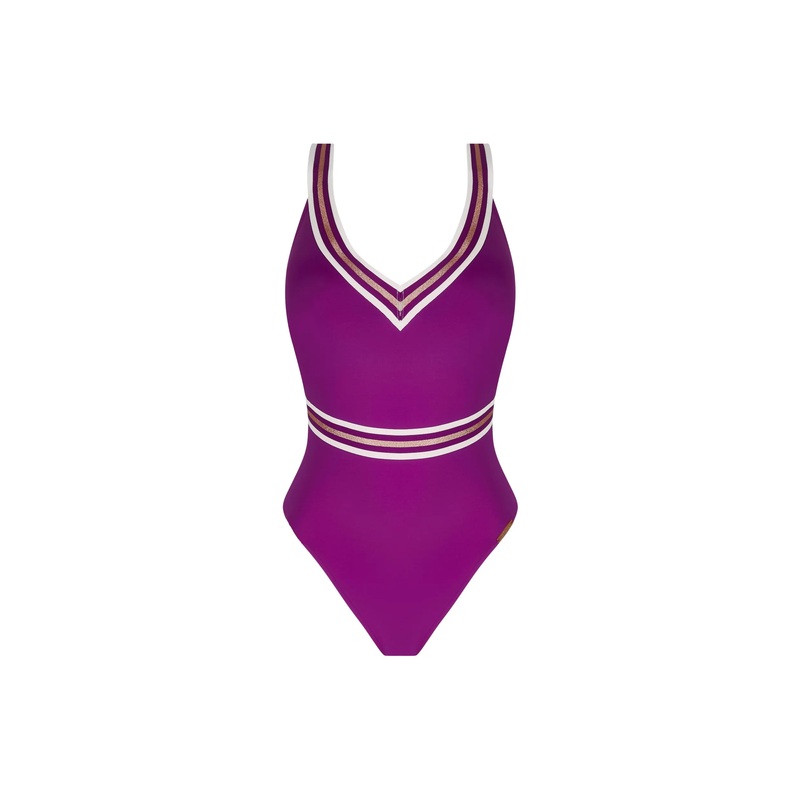 Lise Charmel Swimwear - Energie Nautique Non Wired Crossed Back Swimsuit Cassis Gold