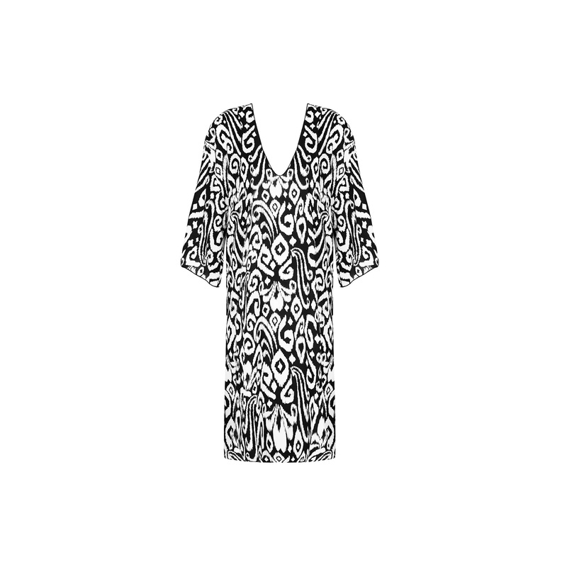 Antigel Swimwear By Lise Charmel - La Balinaise 3/4 Sleeve Tunic Ikat Blanc Noir