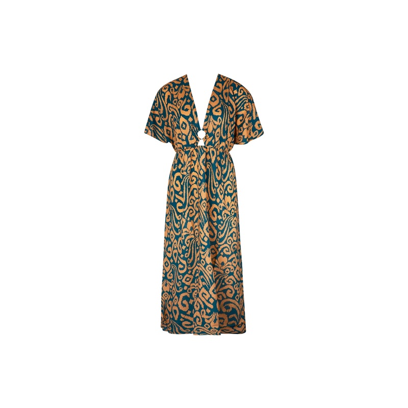 Antigel Swimwear By Lise Charmel - La Balinaise Maxi Dress Ikat Vert Orange