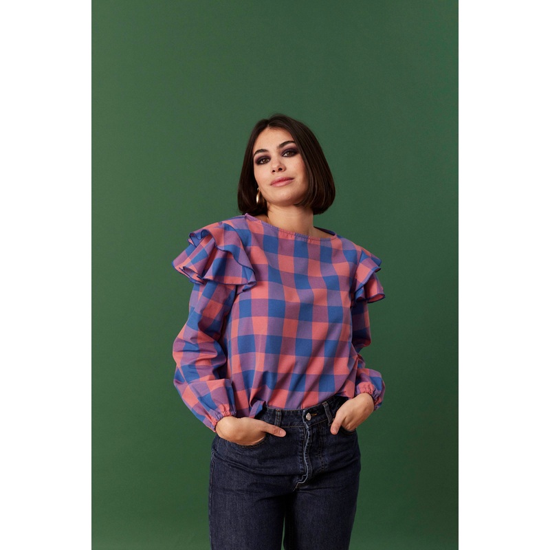 TOP JUDY VICHY ROSE-BLEU