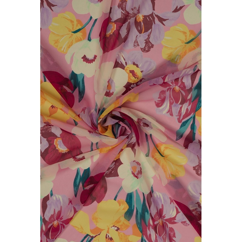 TISSU GRANDES FLEURS ROSE