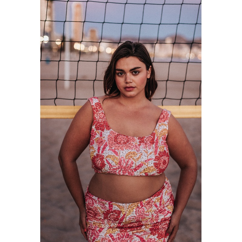 TOP ESMEE SEQUIN IRIS COQUELICOT