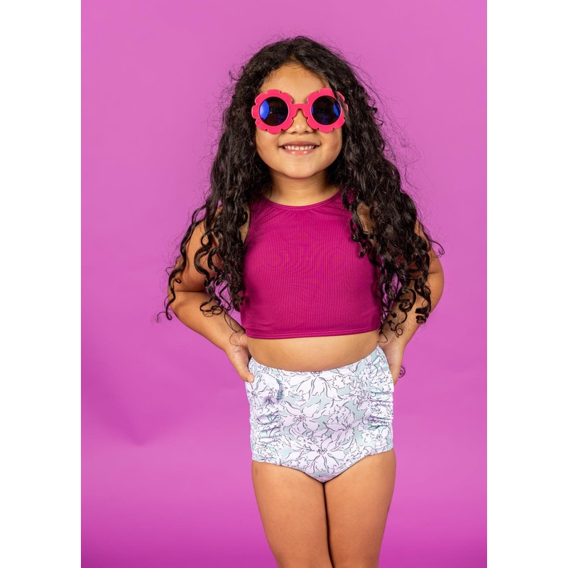 Mint Flowers | Mini Down in Front Ruffle Bottoms