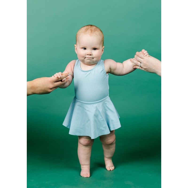 Ribbed Dusty Light Blue | Baby Skirted One-Piece
