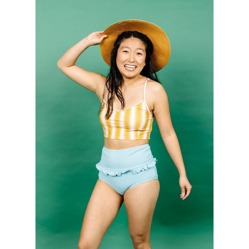 Ribbed Dusty Light Blue | Mid-Ruffle Bottoms