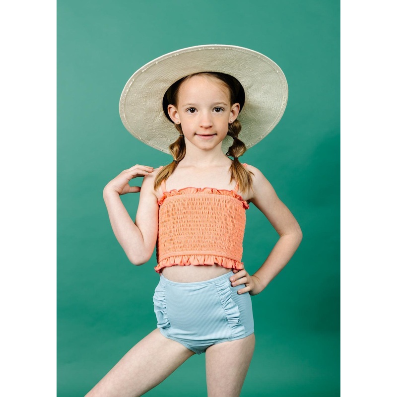 Ribbed Dusty Light Blue | Mini Down in Front Ruffle Bottoms