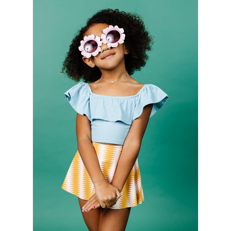 Ribbed Dusty Light Blue | Mini Ruffled Around Top