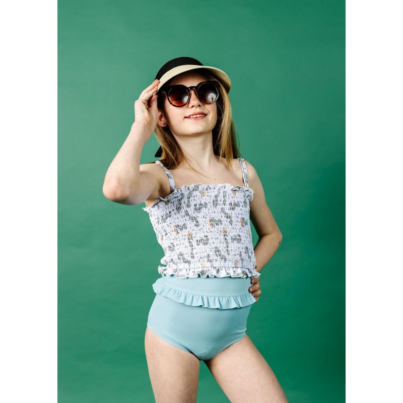 Ribbed Dusty Light Blue | Youth Mid-Ruffle Bottoms