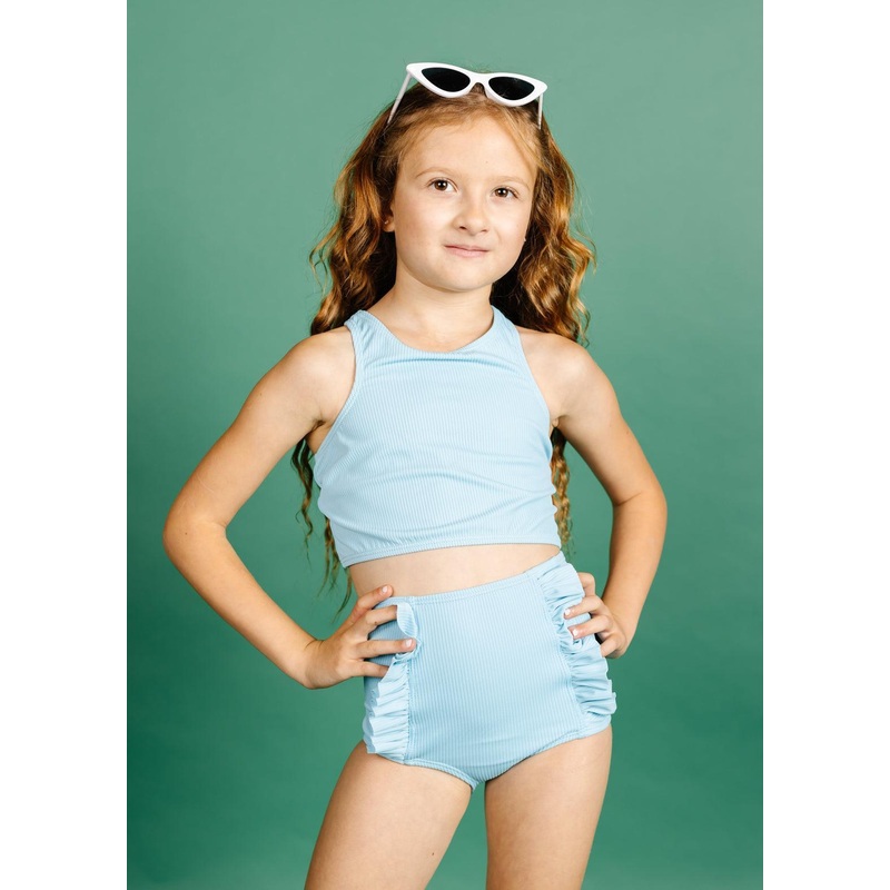 Ribbed Fresh Blue | Mini Down in Front Ruffle Bottoms