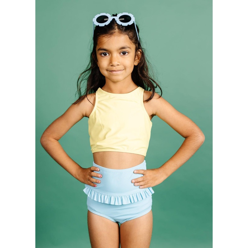 Ribbed Fresh Blue | Mini Mid-Ruffle Bottoms