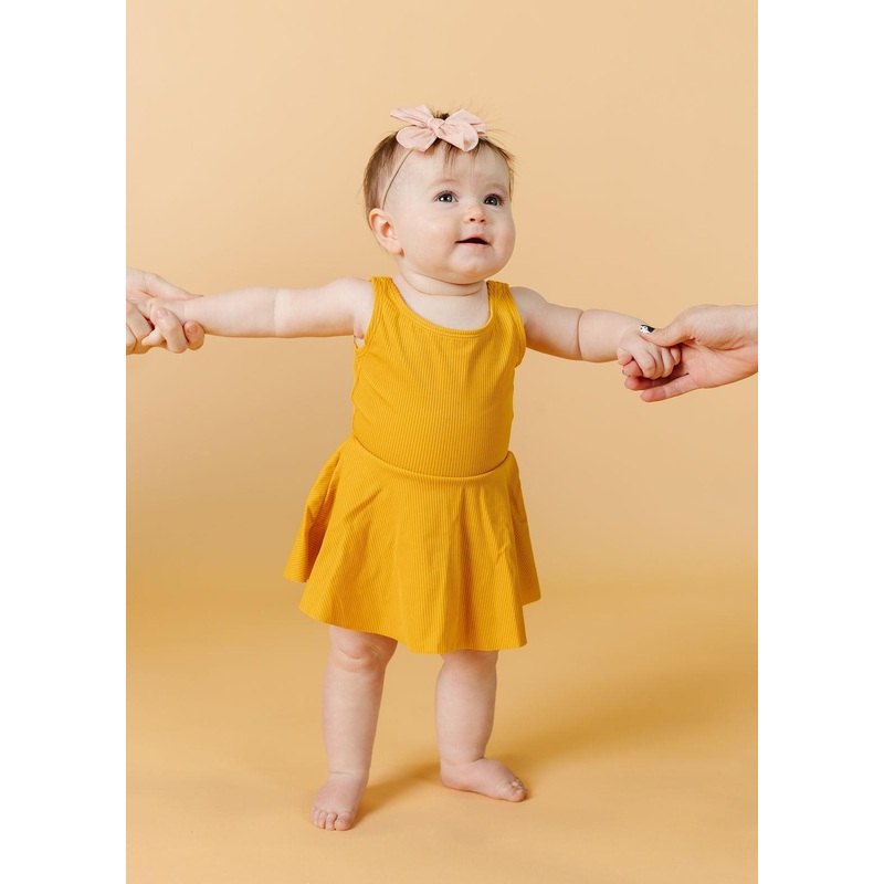 Ribbed Golden | Baby Skirted One-Piece