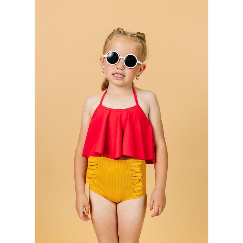 Ribbed Golden | Mini Down in Front Ruffle Bottoms