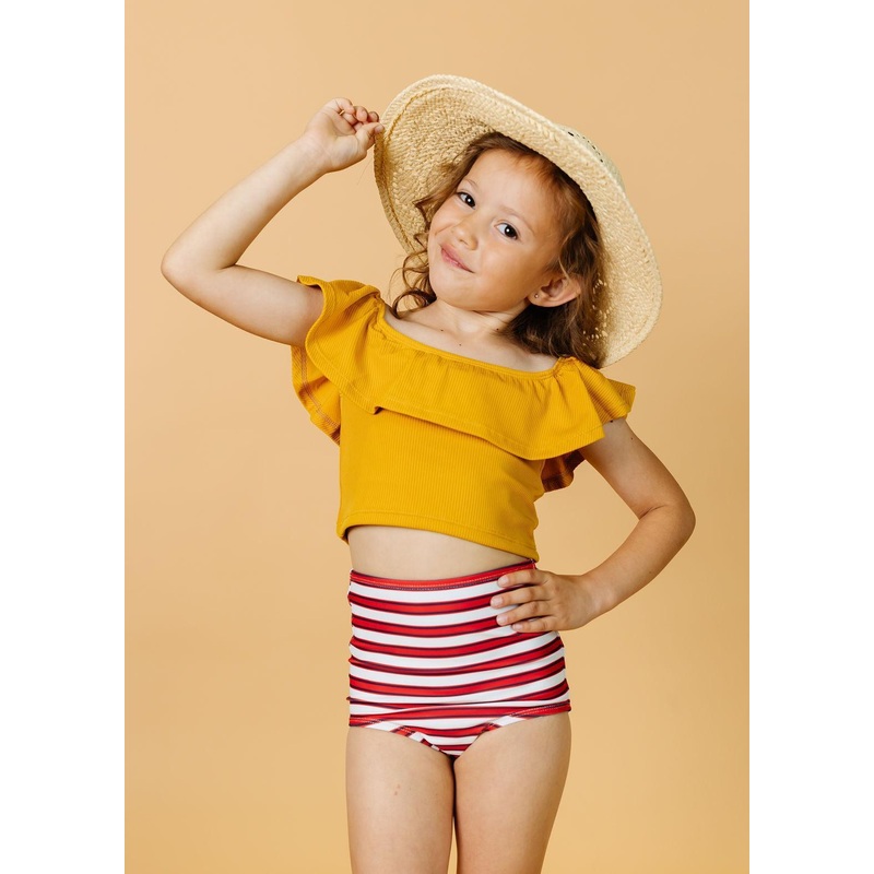 Ribbed Golden | Mini Ruffled Around Top