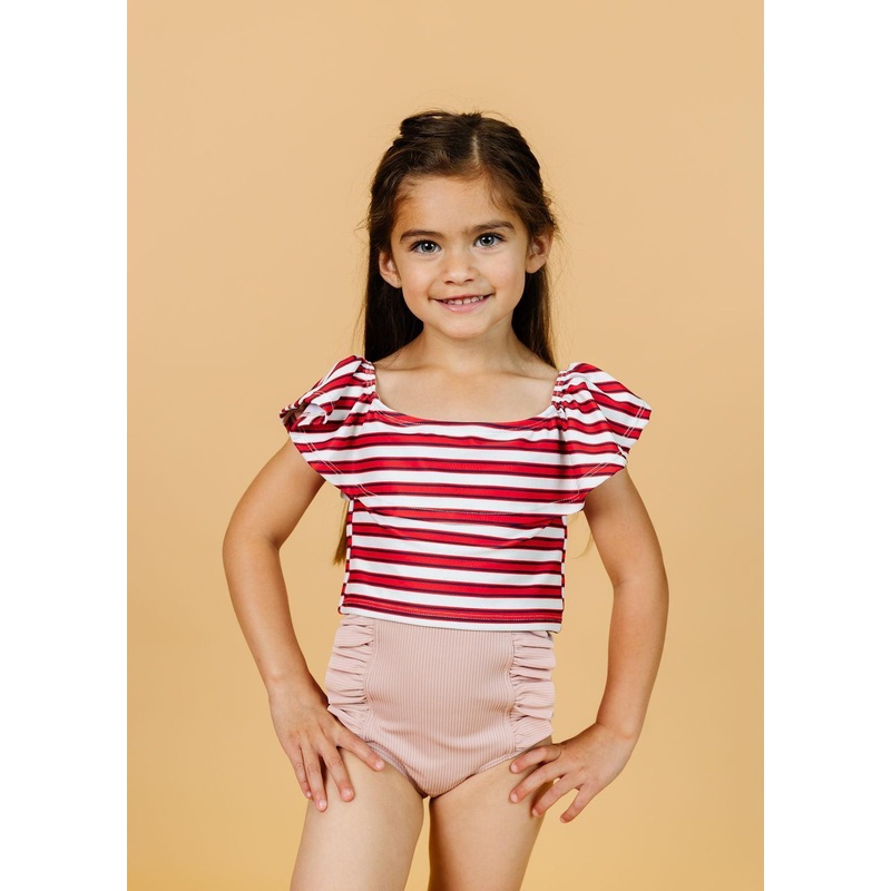 Ribbed Light Mauve | Mini Down in Front Ruffle Bottoms