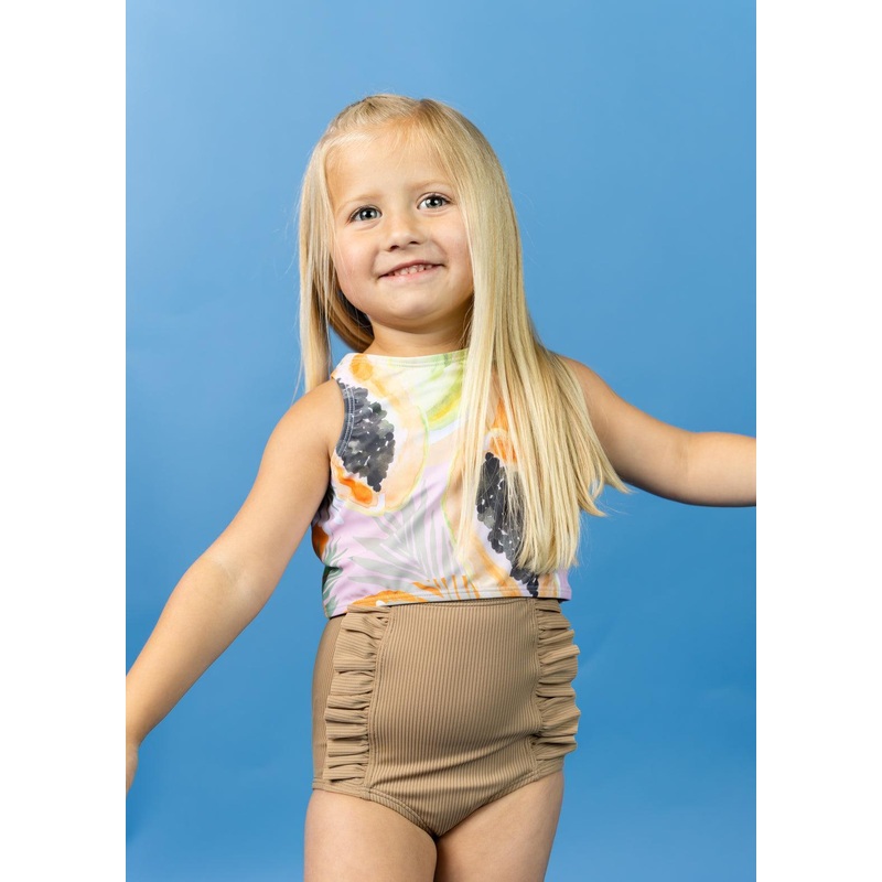 Ribbed Sand Brown | Mini Down in Front Ruffle Bottoms