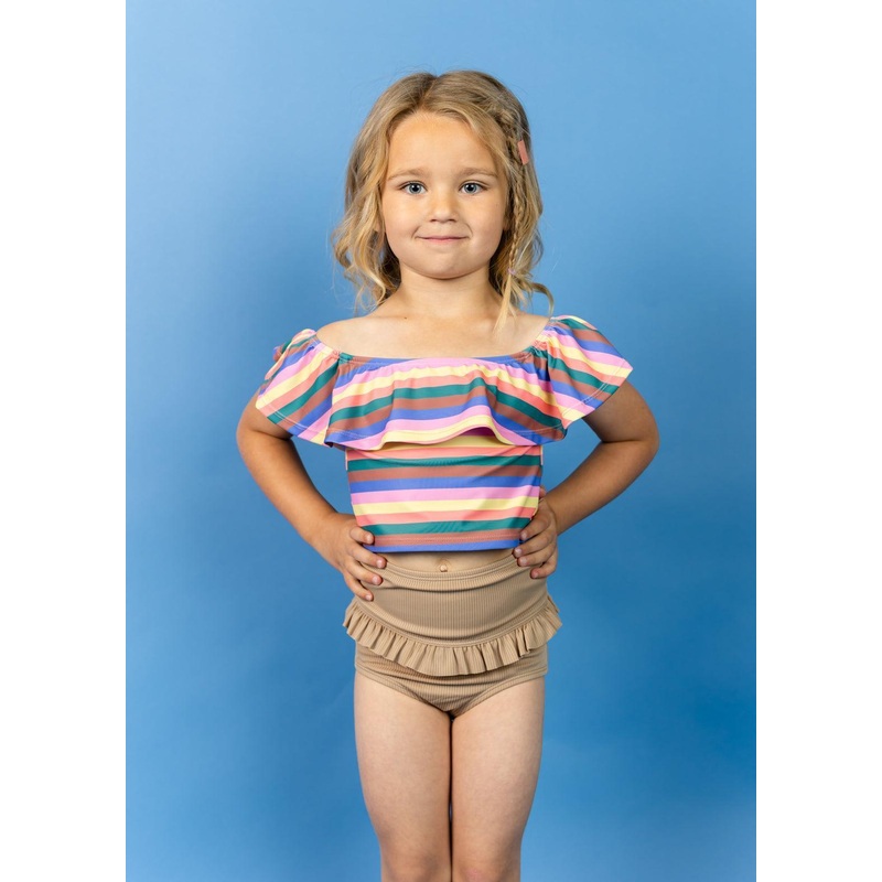 Ribbed Sand Brown | Mini Mid-Ruffle Bottoms