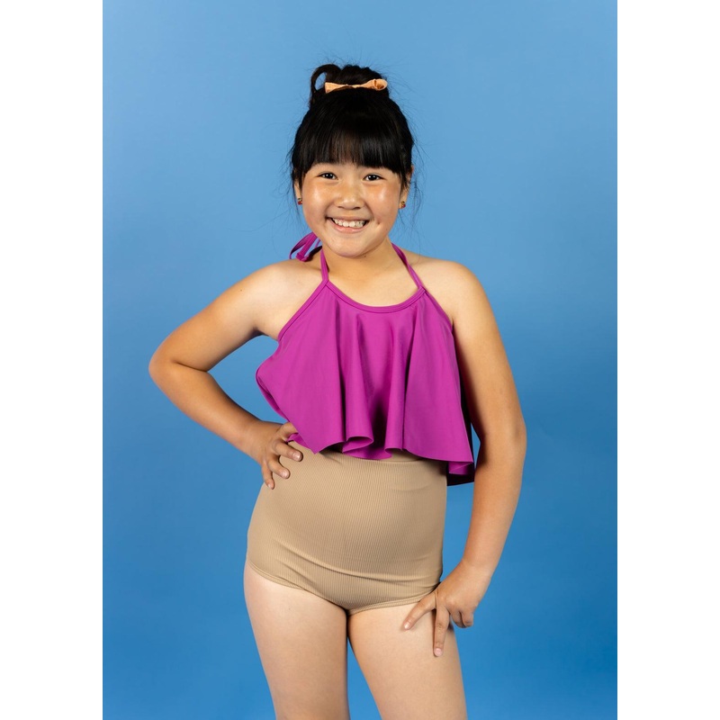 Ribbed Sand Brown | Youth High-Waisted Bottoms