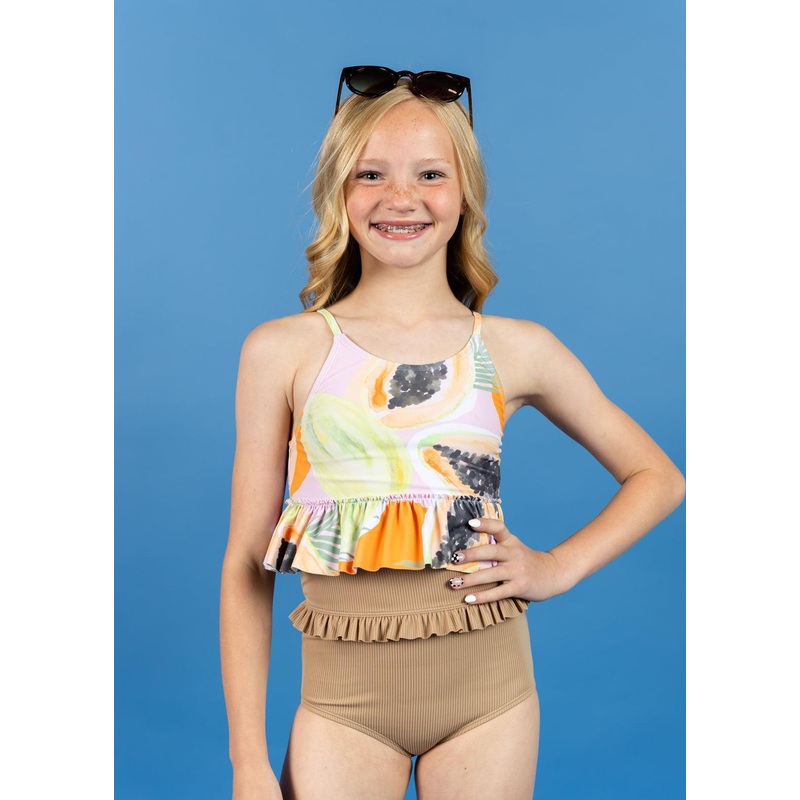 Ribbed Sand Brown | Youth Mid-Ruffle Bottoms