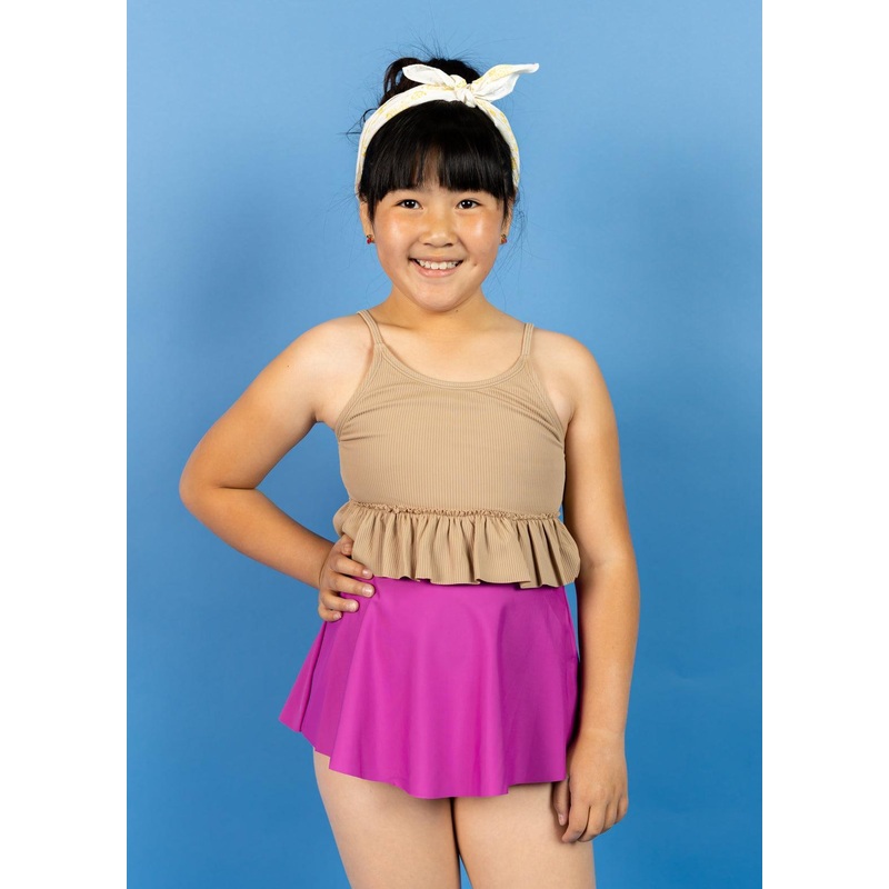 Ribbed Sand Brown | Youth Peplum Top