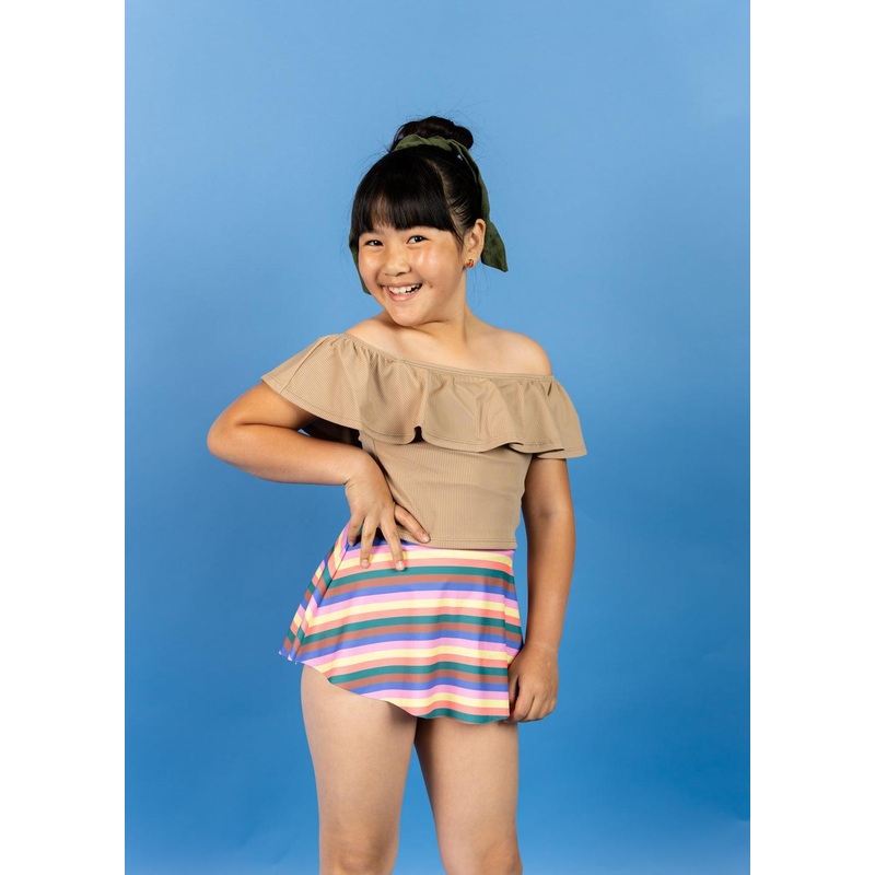 Ribbed Sand Brown | Youth Ruffled Around Top