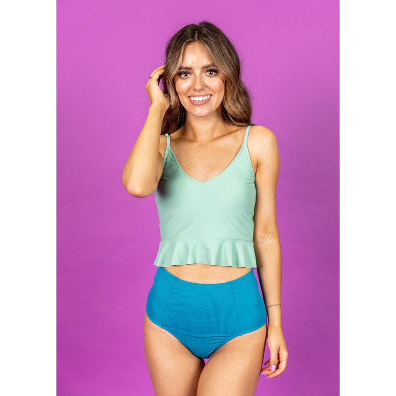 Ribbed Tide Pool Blue | Cut High Bottoms
