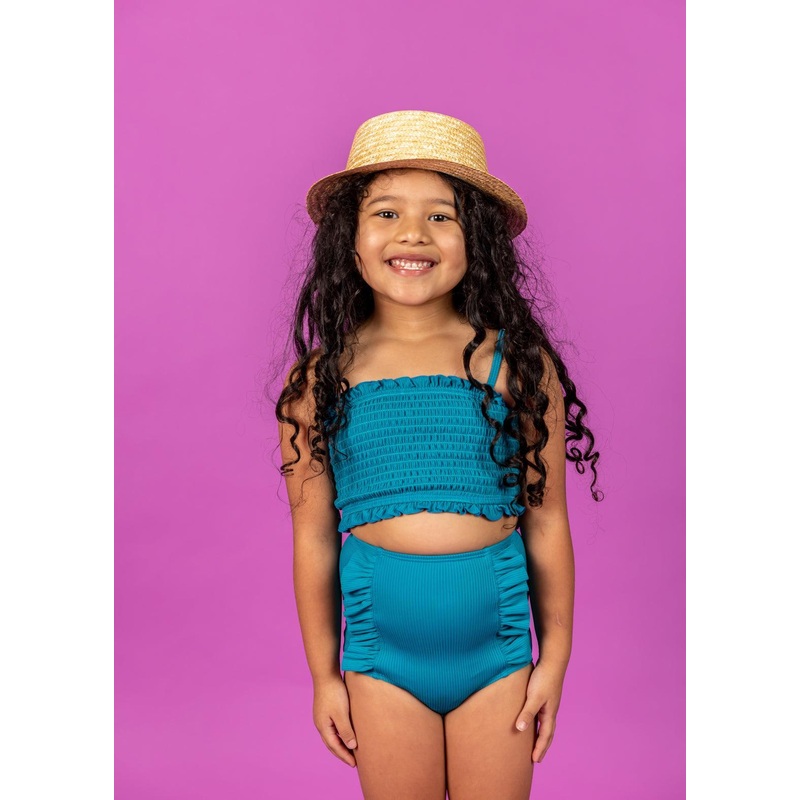Ribbed Tide Pool Blue | Mini Down in Front Ruffle Bottoms