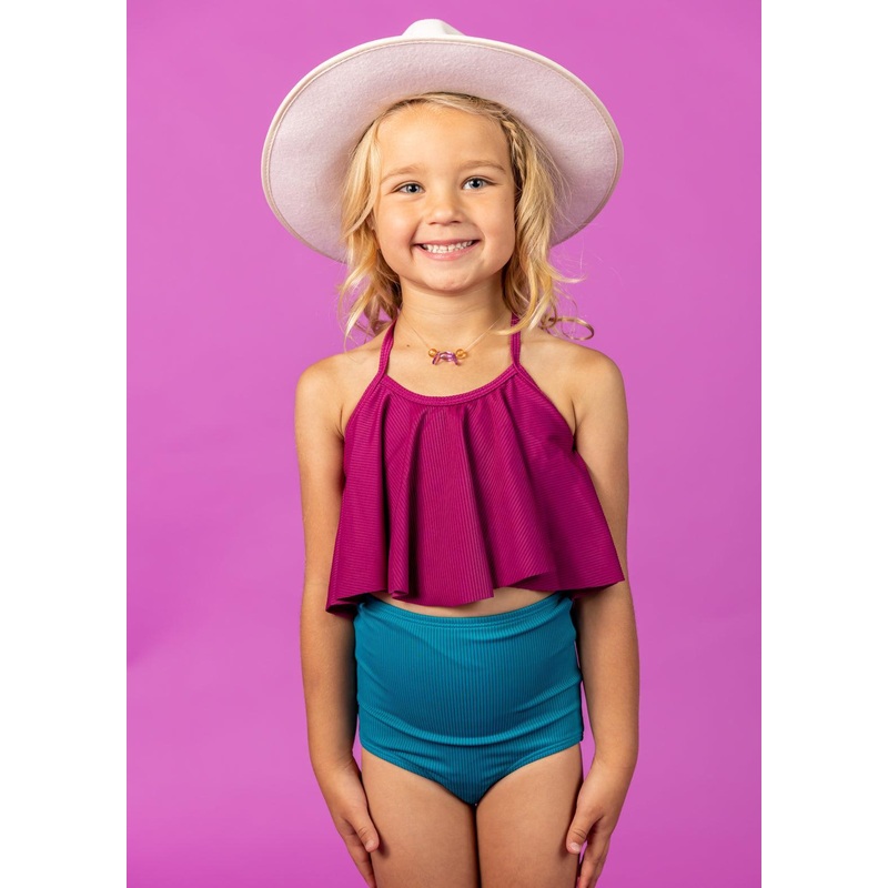 Ribbed Tide Pool Blue | Mini High-Waisted Bottoms