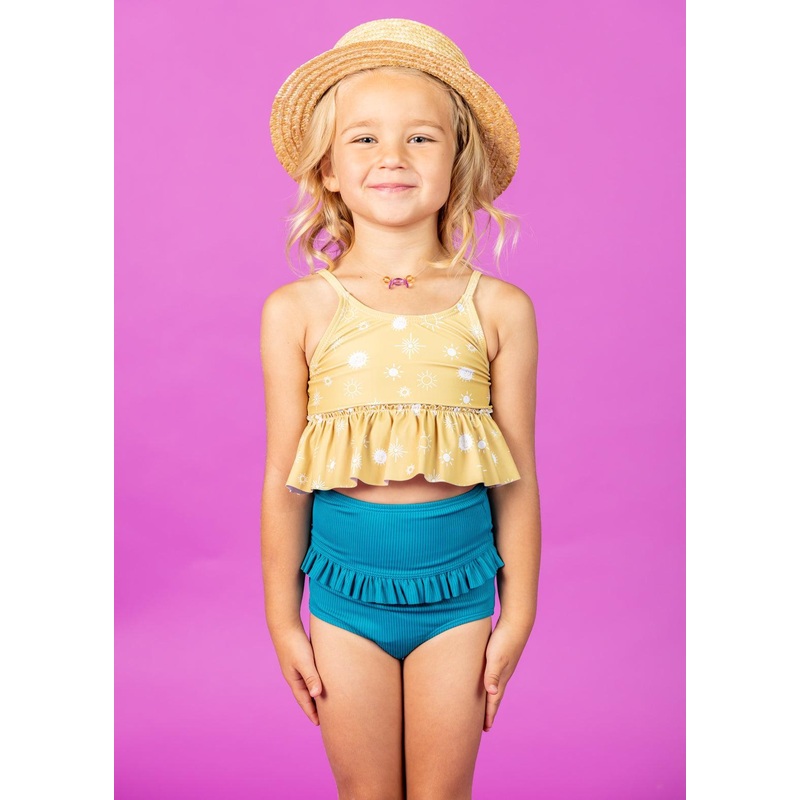 Ribbed Tide Pool Blue | Mini Mid-Ruffle Bottoms