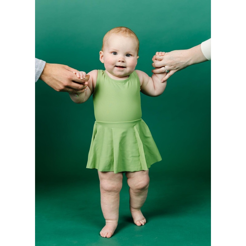 Sweet Pea Green | Baby Skirted One-Piece