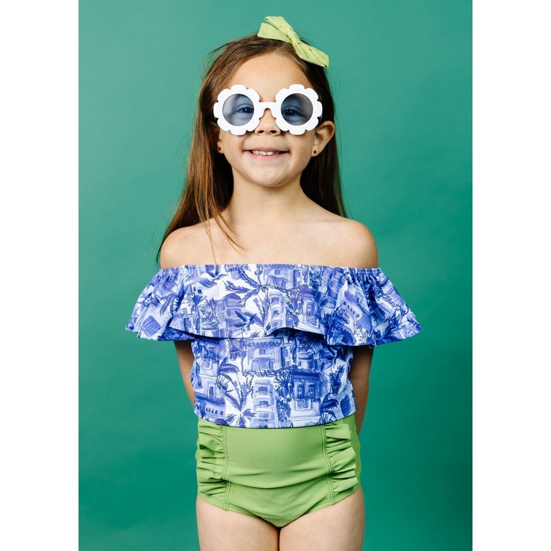 Sweet Pea Green | Mini Down in Front Ruffle Bottoms