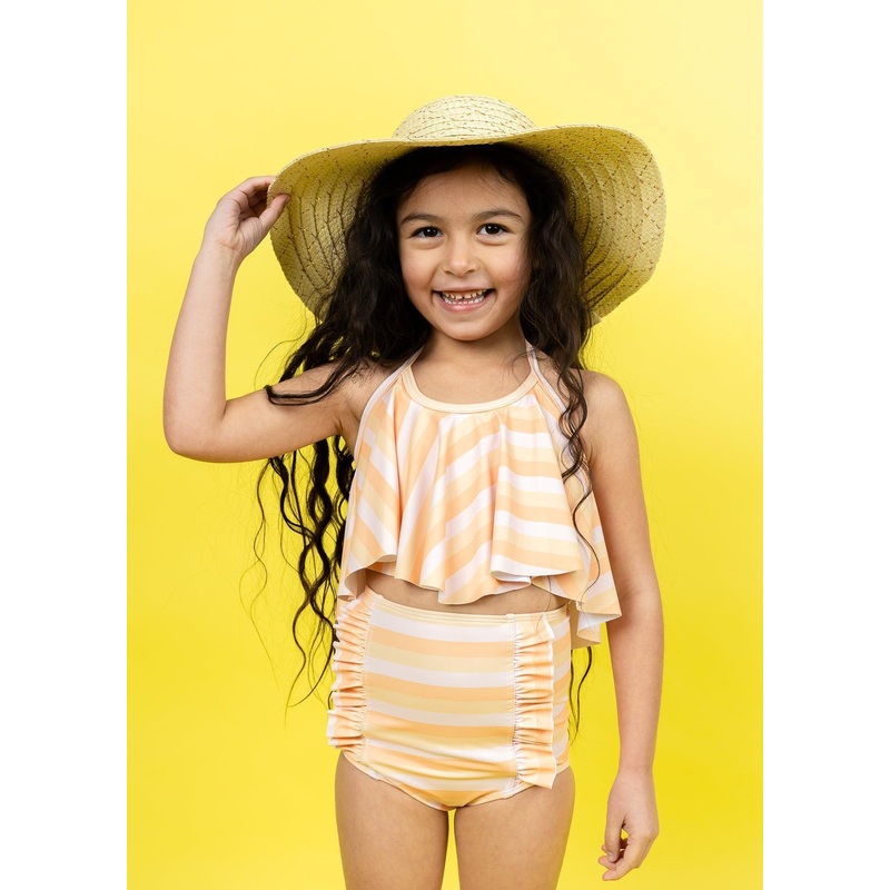 Peachy Stripe | Mini Down in Front Ruffle Bottoms