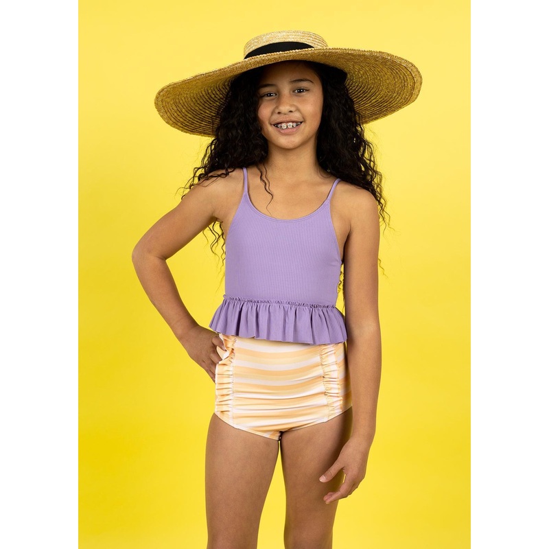 Peachy Stripe | Youth Down in Front Ruffle Bottoms