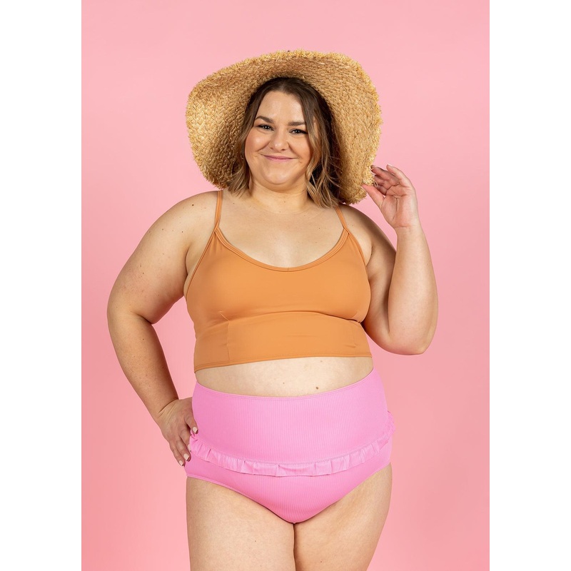 Ribbed Sweet Pink | Mid-Ruffle Bottoms