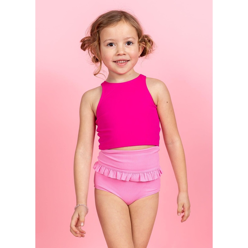 Ribbed Sweet Pink | Mini Mid-Ruffle Bottoms