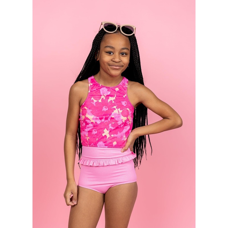 Ribbed Sweet Pink | Youth Mid-Ruffle Bottoms