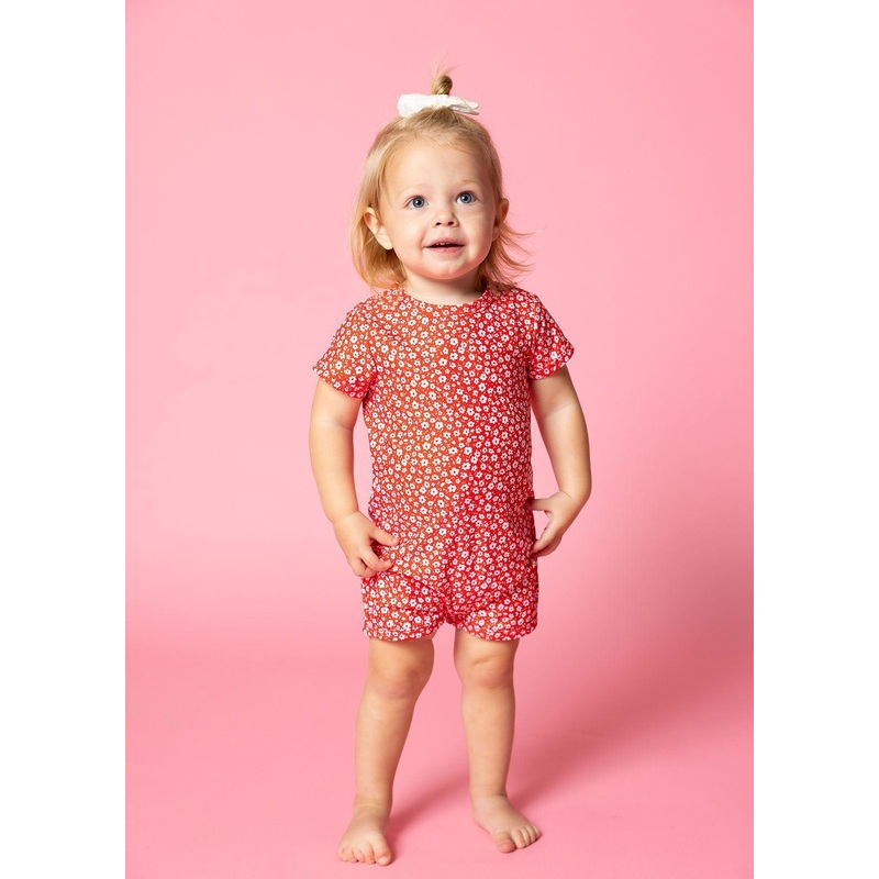 Red Ditsy Floral | Baby Shorties Rashguard (Unisex)