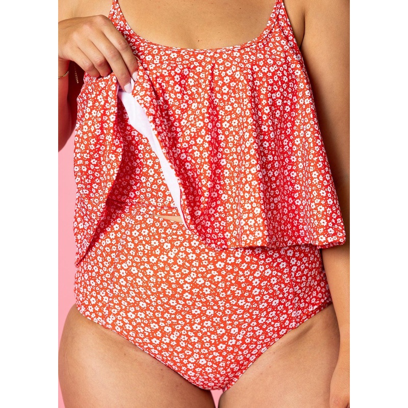Red Ditsy Floral | High-Waisted Bottoms