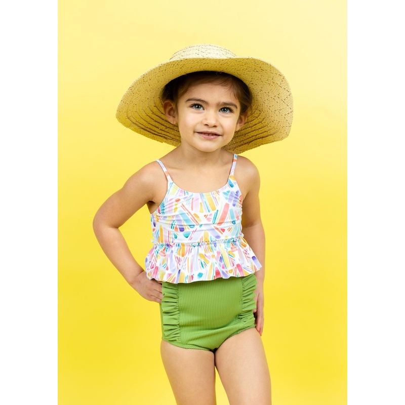 Ribbed Spring Green | Mini Down in Front Ruffle Bottoms