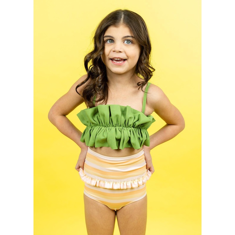 Ribbed Spring Green | Mini Oversized Ruffle Top
