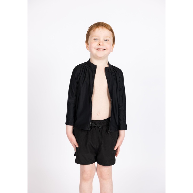 Black | Mini Rashguard Top (Unisex) with Zipper