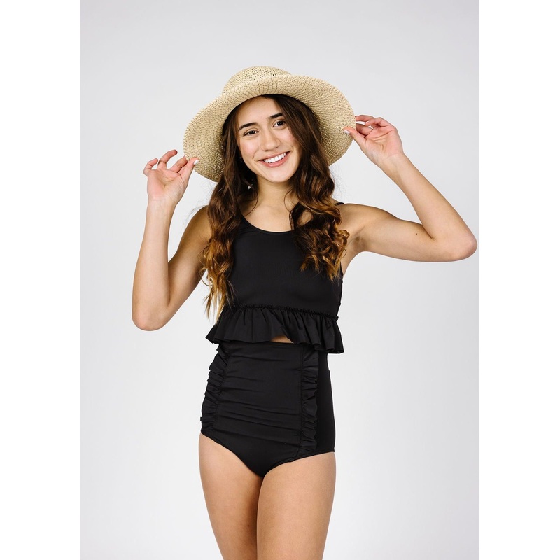 Black | Youth Peplum Top
