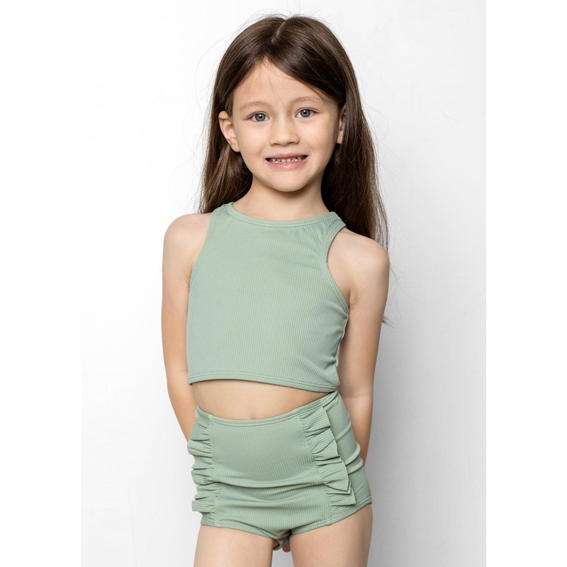 Ribbed Sage | Mini Down in Front Ruffle Bottoms