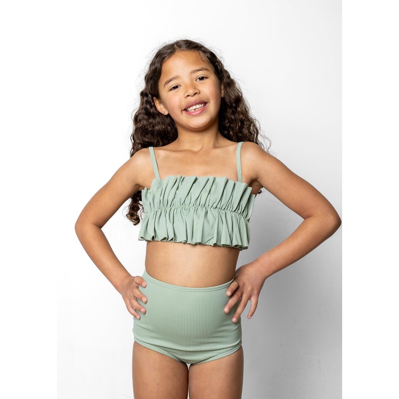 Ribbed Sage | Mini Oversized Ruffle Top