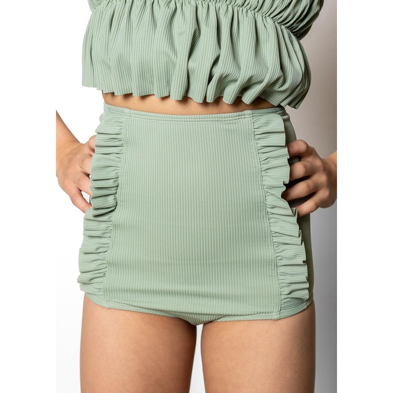 Ribbed Sage | Youth Down in Front Ruffle Bottoms