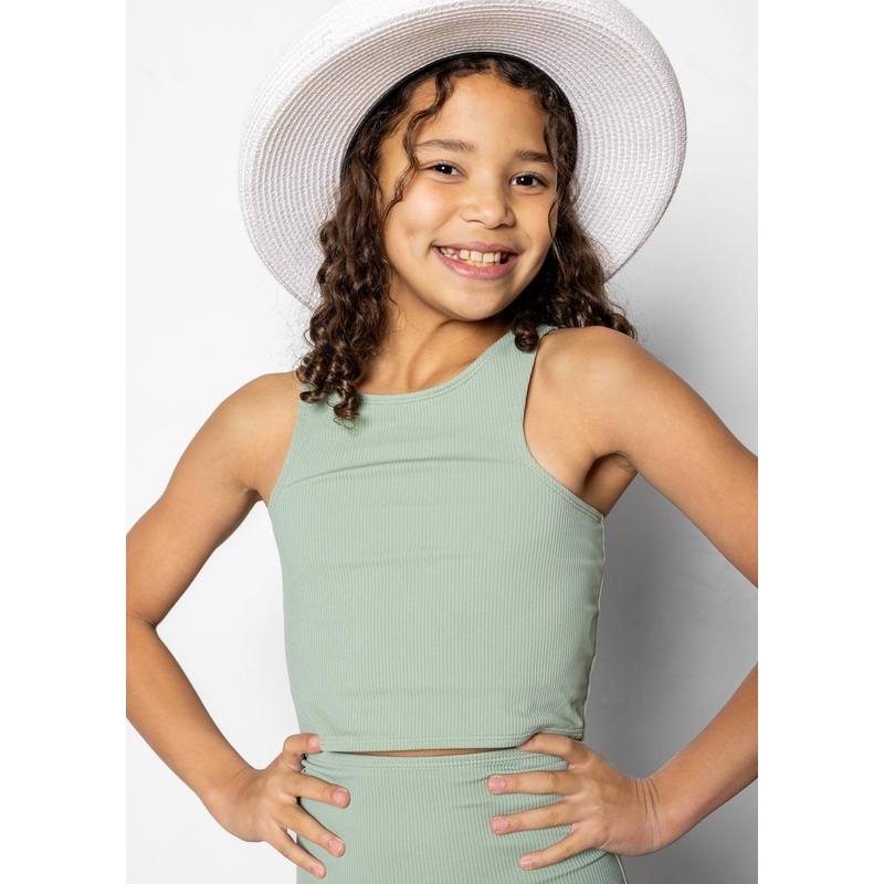 Ribbed Sage | Youth Racer Back Top