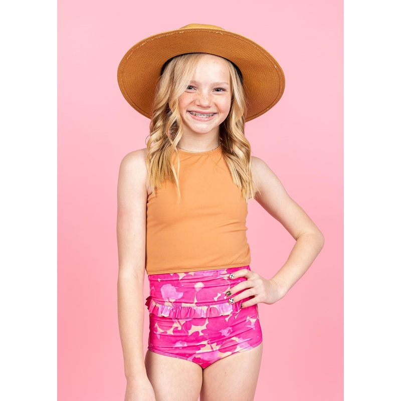 Pink Blooms | Youth Mid-Ruffle Bottoms