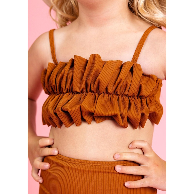 Ribbed Caramel | Mini Oversized Ruffle Top