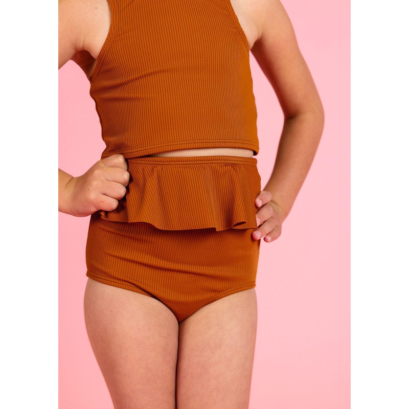 Ribbed Caramel | Mini Peplum Bottoms