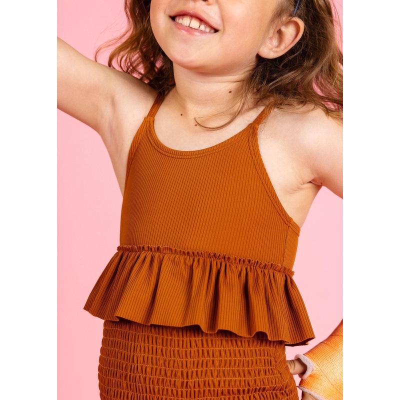 Ribbed Caramel | Mini Peplum Top