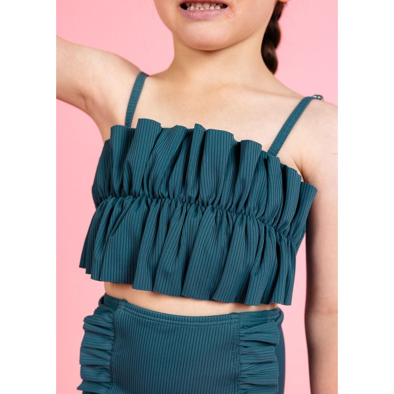 Ribbed Midnight Teal | Mini Oversized Ruffle Top